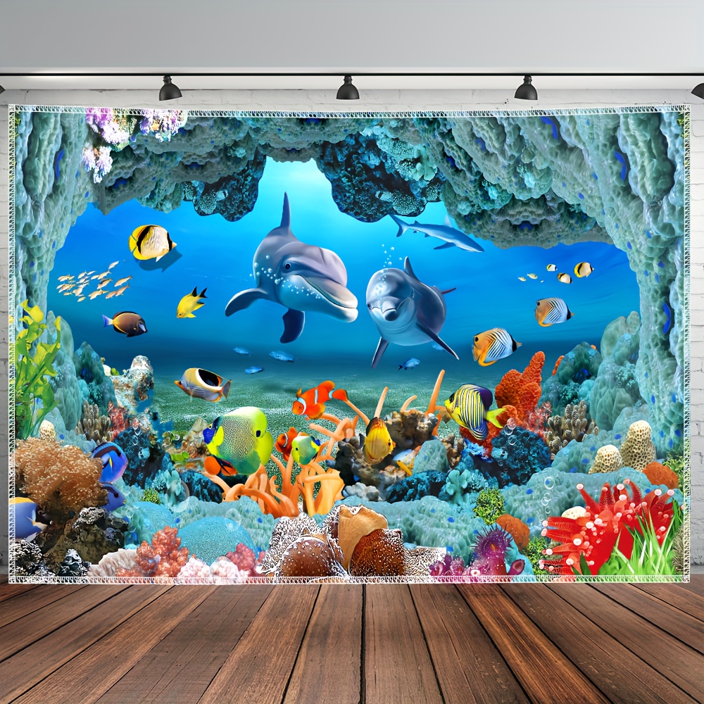 Marine Life Aquariums - Underwater Coral Reef Dolphin Tapestry Ocean